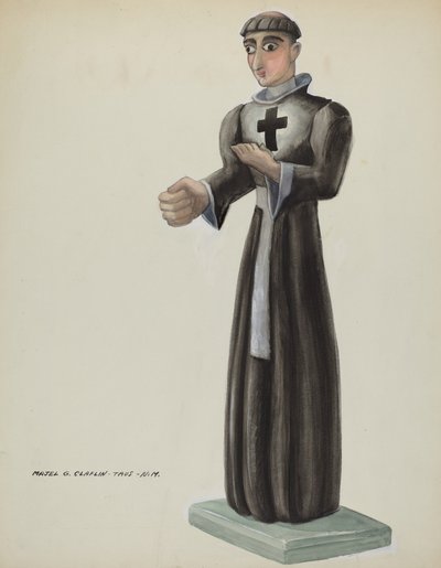 Wooden Santo - Friar with Cross on Breast by Majel G. Claflin