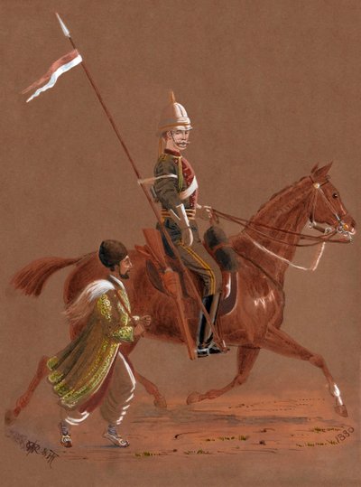 Trooper of the 9th Lancers Riding, with an Afghan Soldier Running Beside His Horse by Major General R.G. Woodthorpe