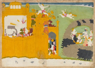 The Monkey Leader Angada Steals Ravanas Crown from His Fortress by Manaku