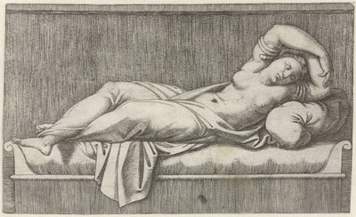Cleopatra Half-Naked Lying on a Bed by Marcantonio Raimondi