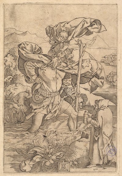Saint Christopher Crossing the River with Christ in the Form of a Putto on His Shoulder by Marcantonio Raimondi