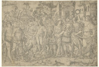 Triumphal Procession of a Roman Emperor with Soldiers and Captured Armors by Marcantonio Raimondi