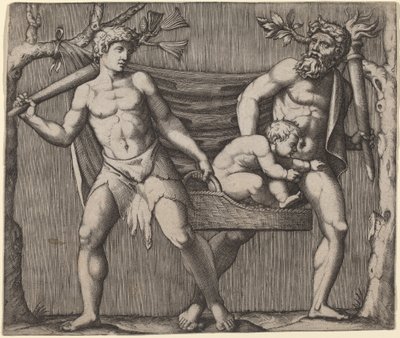 Two Fauns Carrying a Child by Marcantonio Raimondi