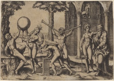 The Man with Two Trumpets by Marcantonio Raimondi after Baccio Bandinelli