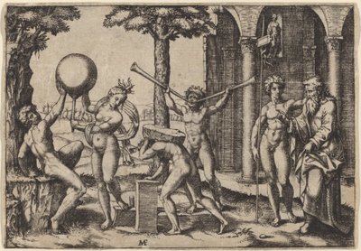 The Man with Two Trumpets by Marcantonio Raimondi after Baccio Bandinelli
