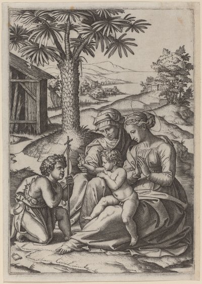 Madonna under a Palm Tree by Marcantonio Raimondi after Raphael