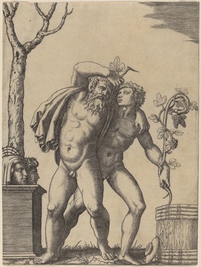 A Young and an Old Bacchant by Marcantonio Raimondi possibly after Raphael possibly after Giulio Romano