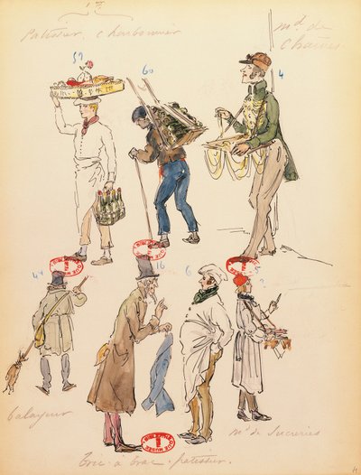 France, Paris, Costume Sketch for Extras in Opera La Bohème by Giacomo Puccini (1858-1924), Performance at Paris Opera Comique, June 13 by Marcel Multzer