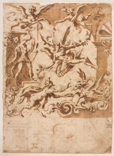 Grotesque with a Satyr Feeding a Dragon (recto) by Marco Marchetti