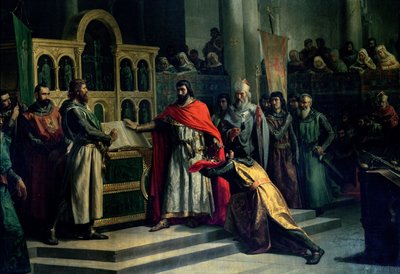 The Oath of Santa Gadea, El Cid Campeador extracts an oath from Alfonso VI, the King of Castille, that in the Year 1072 he had no part in the murder of his brother Sancho II by Marcos Hiraldez de Acosta