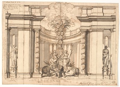 The Interior of a Temple with the Danish Coat of Arms and the Family Tree of the Oldenburg Kings by Marcus Tuscher