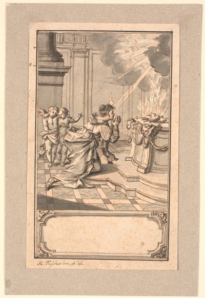A Woman Kneeling Before an Altar with a Burning Heart by Marcus Tuscher