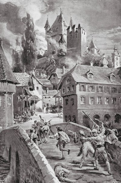 The Burning of the Castle of Wadenschwyl in 1804 by Margaret (after) Dovaston