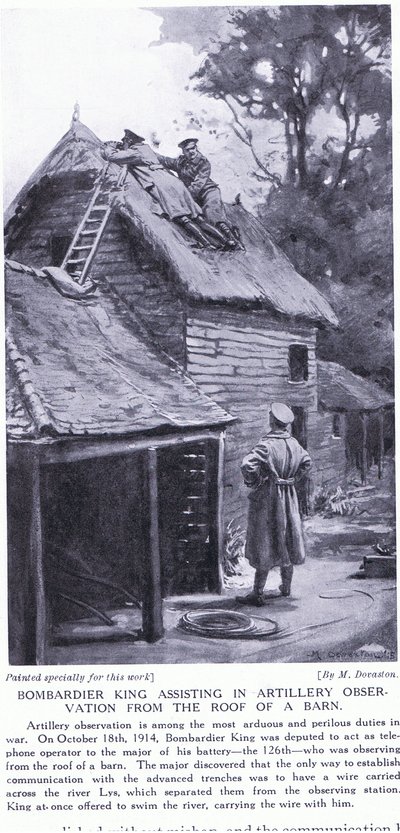 Bombadier King Assisting in Artillery Observations from the Roof of a Barn Across the River Lys October 1914 by Margaret Dovaston