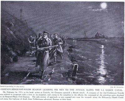 Company Sergeant Major Seaman leading his men along the La Basse Canal February 1915 by Margaret Dovaston