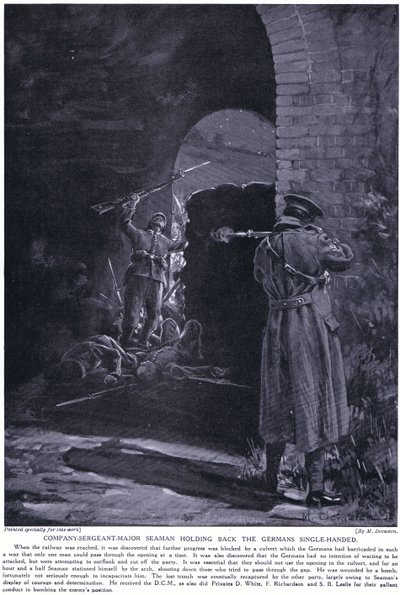 Company Sergeant Major Seaman won a DCM for single-handedly holding back a German attack February 1915 by Margaret Dovaston