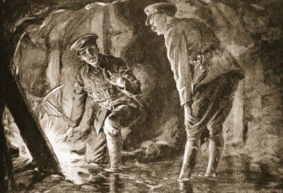 Lance-Corporal Evason and an officer listening to Germans in a counter-mine by Margaret Dovaston