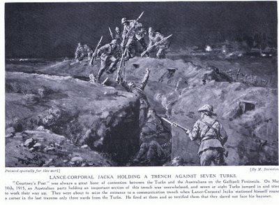 Lance Corporal Jacka Wins a VC by Showing How One Man Can Beat Seven May 1915 by Margaret Dovaston