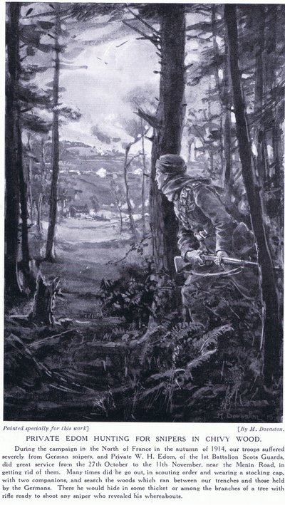 Private Edom Hunting for Snipers in Chivy Wood, Autumn 1914 by Margaret Dovaston