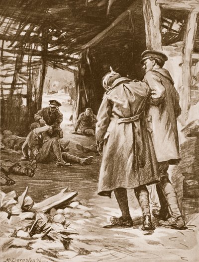 Private J.S. Kerr Rendering First Aid to the Wounded at a Farm Which Was Being Heavily Shelled by Margaret Dovaston