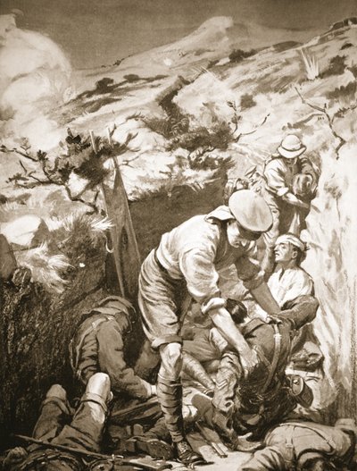 Privates Druall and Smith Clearing Away the Wounded from a Sap Which Was Unprotected and Exposed to Heavy Fire by Margaret Dovaston