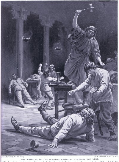 The massacre of the Scythian chiefs by Cyaxares the Mede by Margaret Dovaston