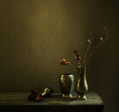 Moody Rustic Still Life by Margaret Halaby