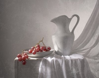 Grapes and White Pitcher by Margareth Perfoncio