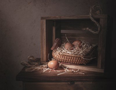Rustic Duck Basket with Eggs by Margareth Perfoncio