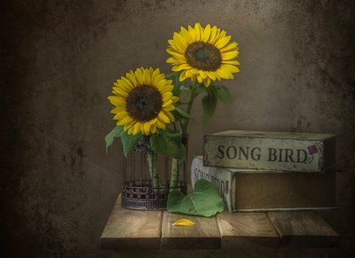 Rustic Sunflowers and Song Bird by Margareth Perfoncio