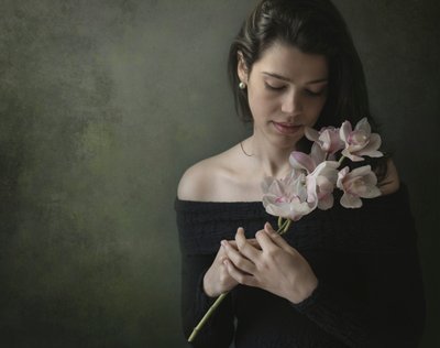 Serene Woman with Orchids by Margareth Perfoncio