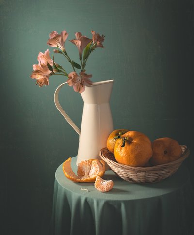 Tangerines and Pink Flowers by Margareth Perfoncio