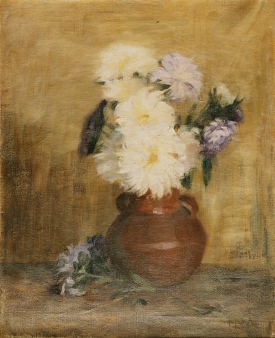Asters in a Stoneware Jug on a Table by Maria Wiik
