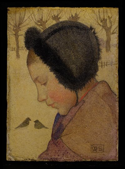 Head of a Young Girl in a Fur Hat by Marianne Stokes