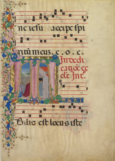 Manuscript Leaf with the Dedication of a Church in an Initial T, from a Gradual, second half 15th century by Mariano del Buono