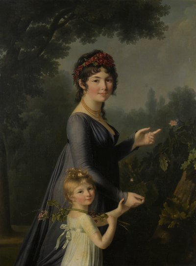 Portrait of Marie Geneviève Lemoine with Her Daughter Anne Aglaé Deluchi in a Park by Marie Elisabeth Lemoine