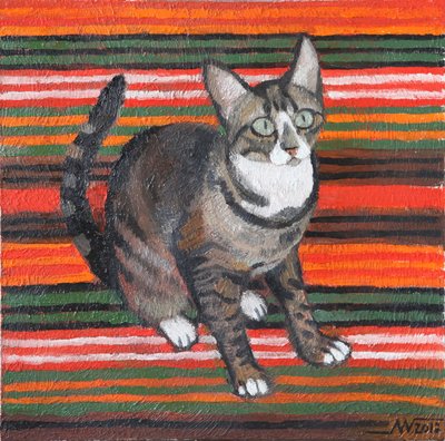 Tabby on Stripes by Marina Gorkaeva