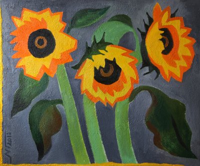 Three Rustic Sunflowers by Marina Gorkaeva