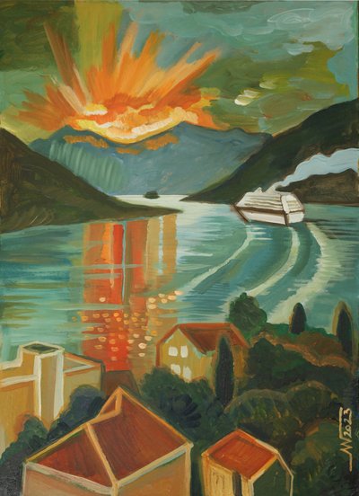 Vibrant Fjord Cruise Sunset by Marina Gorkaeva