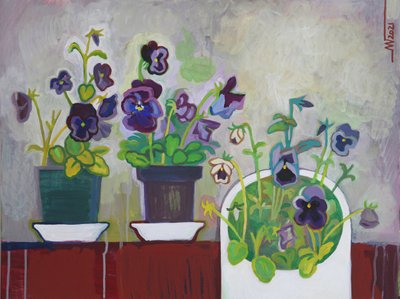 Vibrant Potted Pansies by Marina Gorkaeva