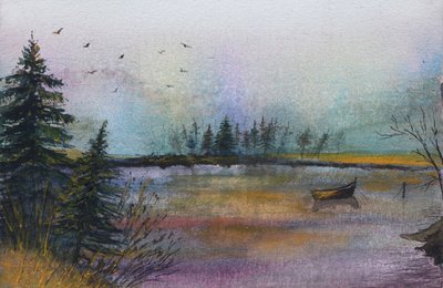Misty Lake Boat by Marina Kozyr