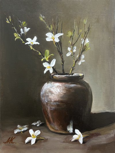 Rustic Vase White Flowers by Marina Kozyr