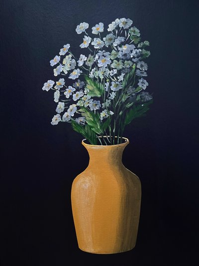 White Flowers Golden Vase by Marina Kozyr