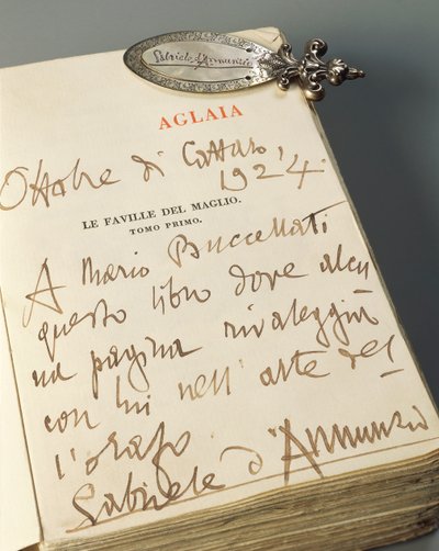 Silver bookmark with adorned handle, handmade engraved with natural motifs and autographical signature of Gabriele D