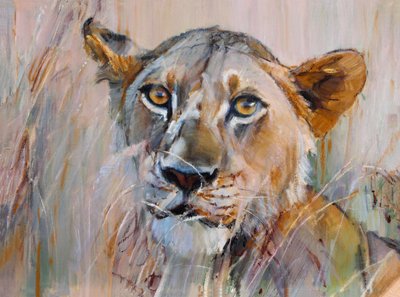 Young Lion in the Grass, 2020 by Mark Adlington
