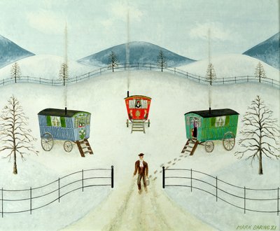 Gypsy Caravans in the Snow by Mark Baring