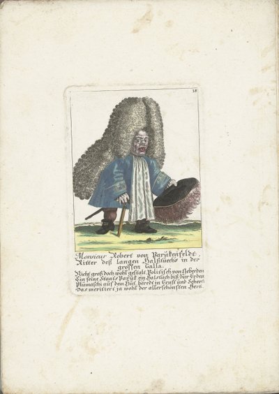 The Dwarf Robert von Parukenfeldt, ca. 1710 (title on object: Monsieur Robert von Parukenfeldt, Ritter deß langen Halßtuechs in der grossen Galla) (series title: Il Callotto resurcitato oder Neu eingerichtes Zwerchen Cabinet) by Martin Engelbrecht (attributed to)