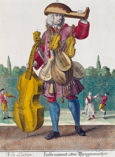 Lute player, engraving from Assemblage des nouveau manouvries habilles by Martin Engelbrecht