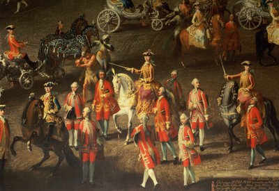 A Cavalcade in the Winter Riding School of the Vienna Hof to celebrate the defeat of the French army at Prague, 1743 (detail) by Martin II Mytens or Meytens