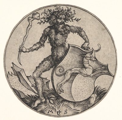 Shield with Greyhound Held by Wild Man by Martin Schongauer